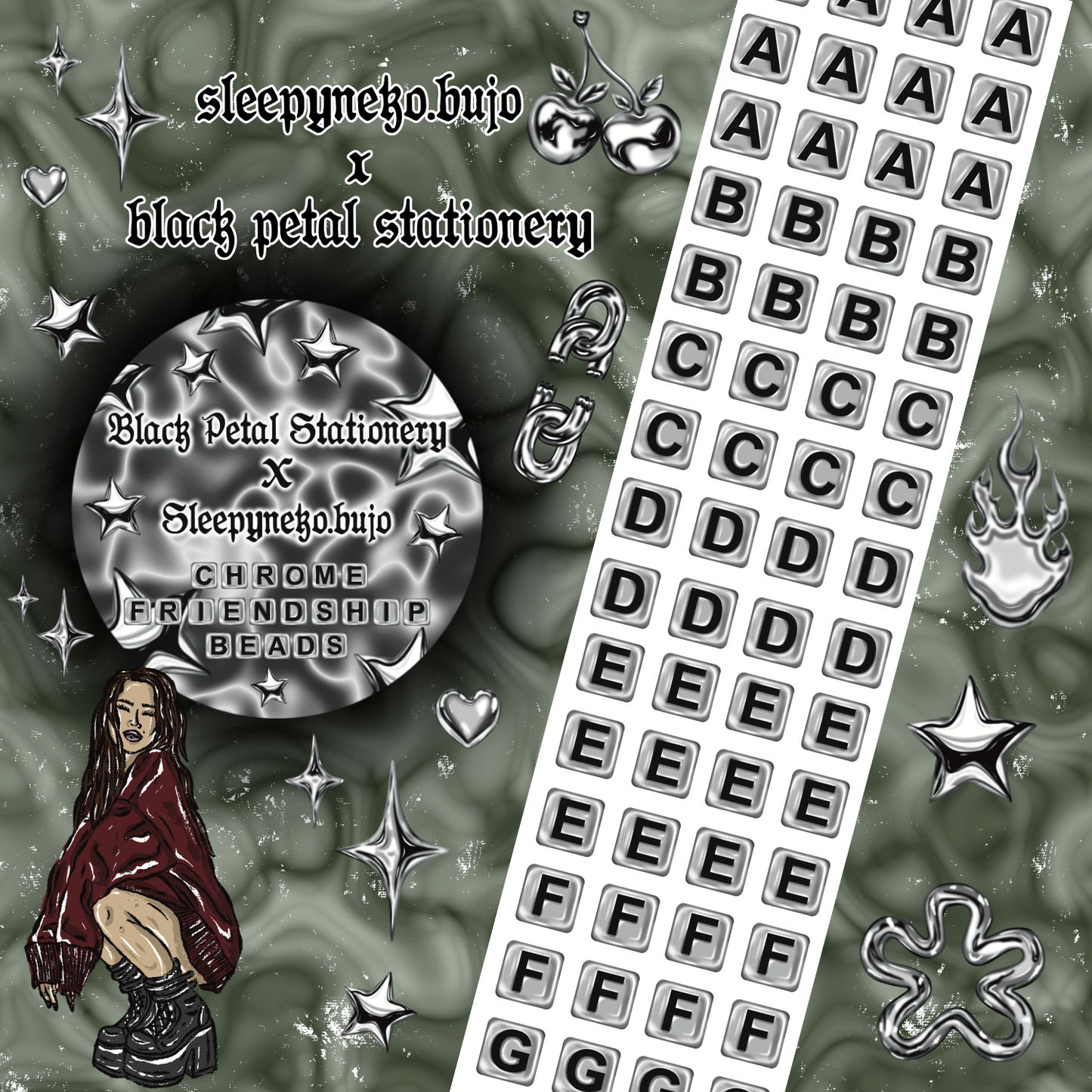 Chrome Friendship Bead Letters Pet Tape