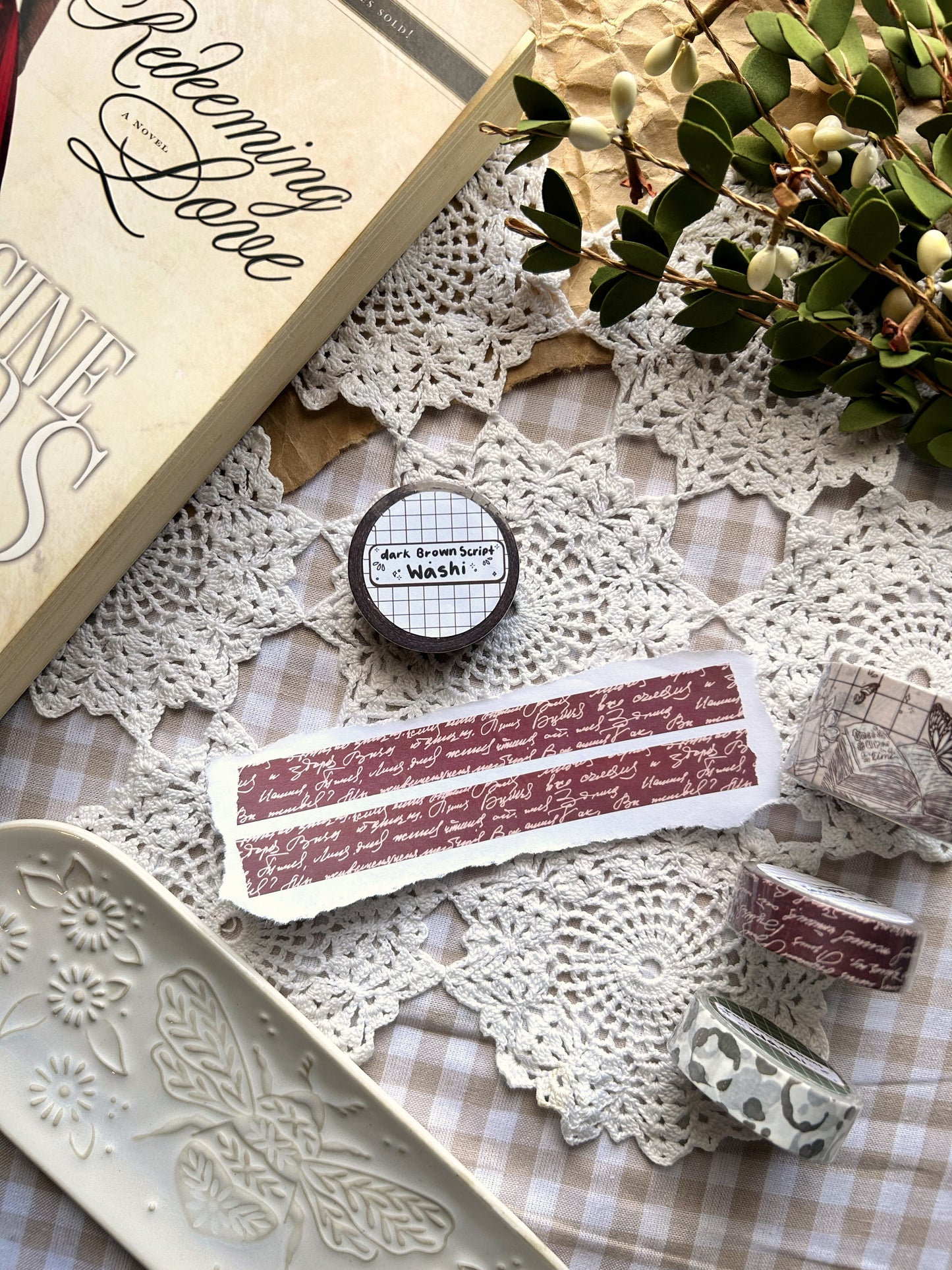 Brown Script Washi