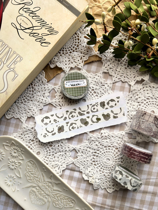 Forest Green Watercolor Stains Washi