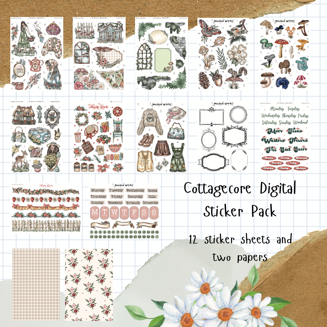 Cottagecore Digital Sticker Pack - Digital Download – Mushie Works